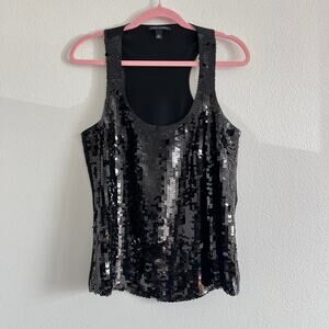 Y2K Banana Republic Black Sequin Sleeveless Racerback Top M Glam-Rock Cool Girl